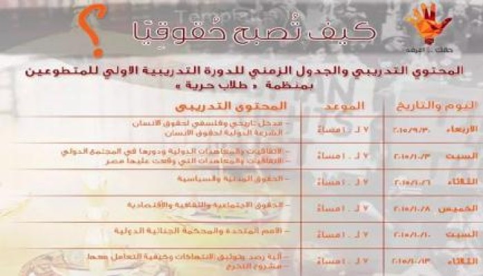 "كيف تصبح حقوقيًّا" دورة تدريبة بـ"طلاب حرية" لمواجهة الانتهاكات بالجامعات