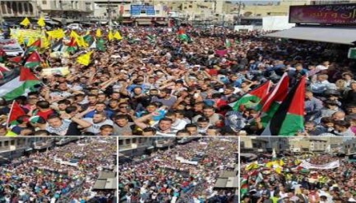 حشود ضخمنة في مسيرة في العاصمة الأردنية عمّان لنصرة المسجد الأقصى