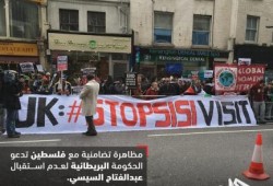 مظاهرة تضامنية مع فلسطين تدعو الحكومة البريطانية لعدم استقبال السيسي