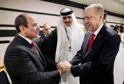 المصالح تتغلب.. أردوغان يصافح السيسي ويعتبرها بداية جديدة بين البلدين