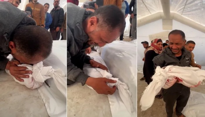 تفاعل واسع مع جدٌ مكلومٌ يناجي جثمان حفيدته الشهيدة بغزة (فيديو)