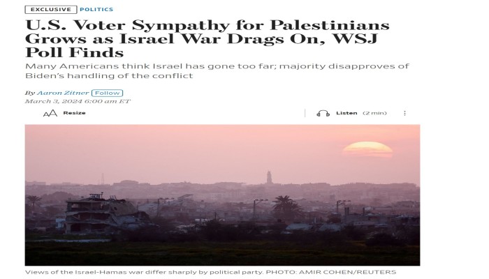 صحيفة أمريكية: تعاطف الشعب الأمريكي يتزايد مع الفلسطينيين بسبب استمرار الحرب الإسرائيلية