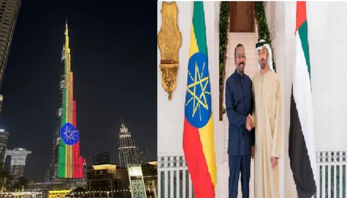 السيسي يستجدي الحبش سد النهضة والإمارات تضيء برج خليفة بالعلم الإثيوبي 
