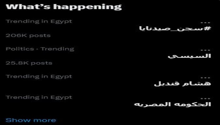 #سجن_صيدنايا يتصدر في مصر ب200 ألف تغريدة