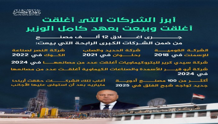 إنفوجراف|| أبرز الشركات الاستراتيجية الرابحة التي باعها السيسي وكامل الوزير  
