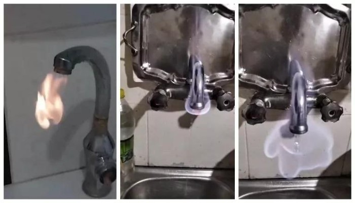 بالفيديو|| تسريب غاز بخطوط المياه والصرف" بدمنهور: الحنفيات تنزل نار بدلا من المياه !!
