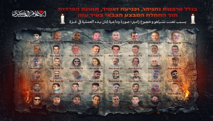 القسام تنشر "صورة وداعية" لـ47 أسيراً إسرائيلياً وتحمل نتنياهو وزامير المسؤولية عن حياتهم (فيديو)