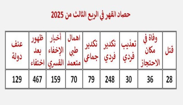 "أرشيف القهر": تقرير حقوقي يوثق 1246 انتهاكًا في سجون مصر خلال ثلاثة أشهر
