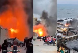 بالفيديو.. اندلاع حريق بمجمع مطاعم بكورنيش الإسكندرية بسبب تسرب غاز