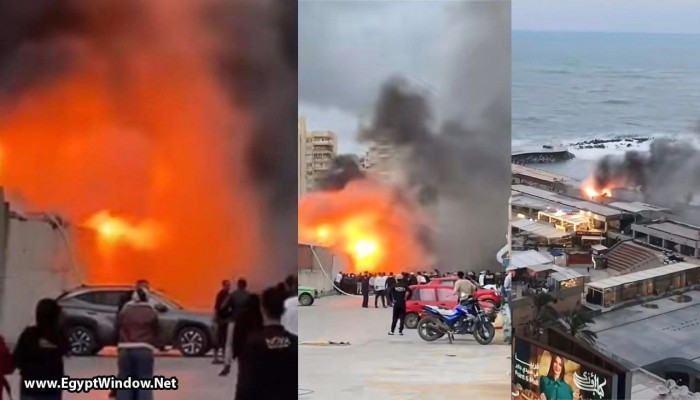 بالفيديو.. اندلاع حريق بمجمع مطاعم بكورنيش الإسكندرية بسبب تسرب غاز