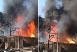 بالفيديو.. حريق هائل في مصنع بويات ببرج العرب