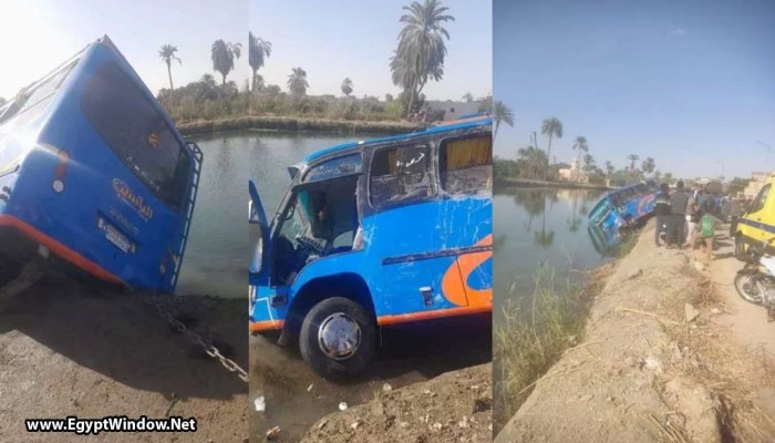 إصابة 5 عمال في انجراف أتوبيس على حافة ترعة بالسويس