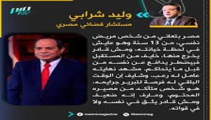 نظام يعيش في هاجس النهاية.. وليد شرابي: السيسي يخاف من وقائع 13 سنة قمع ومن اقتراب الحساب