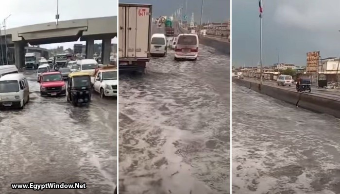 شاهد|| غرق كوبري العامرية الجديد بمياه الأمطار بعد أسابيع من افتتاحه..ماذا قال أهل الاسكندرية لكامل الوزير؟