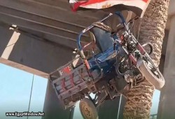 بالفيديو.. أهالي برج العرب يطاردون متهمًا بسرقة قضبان القطار ويعلقون تروسيكله فوق النخلة