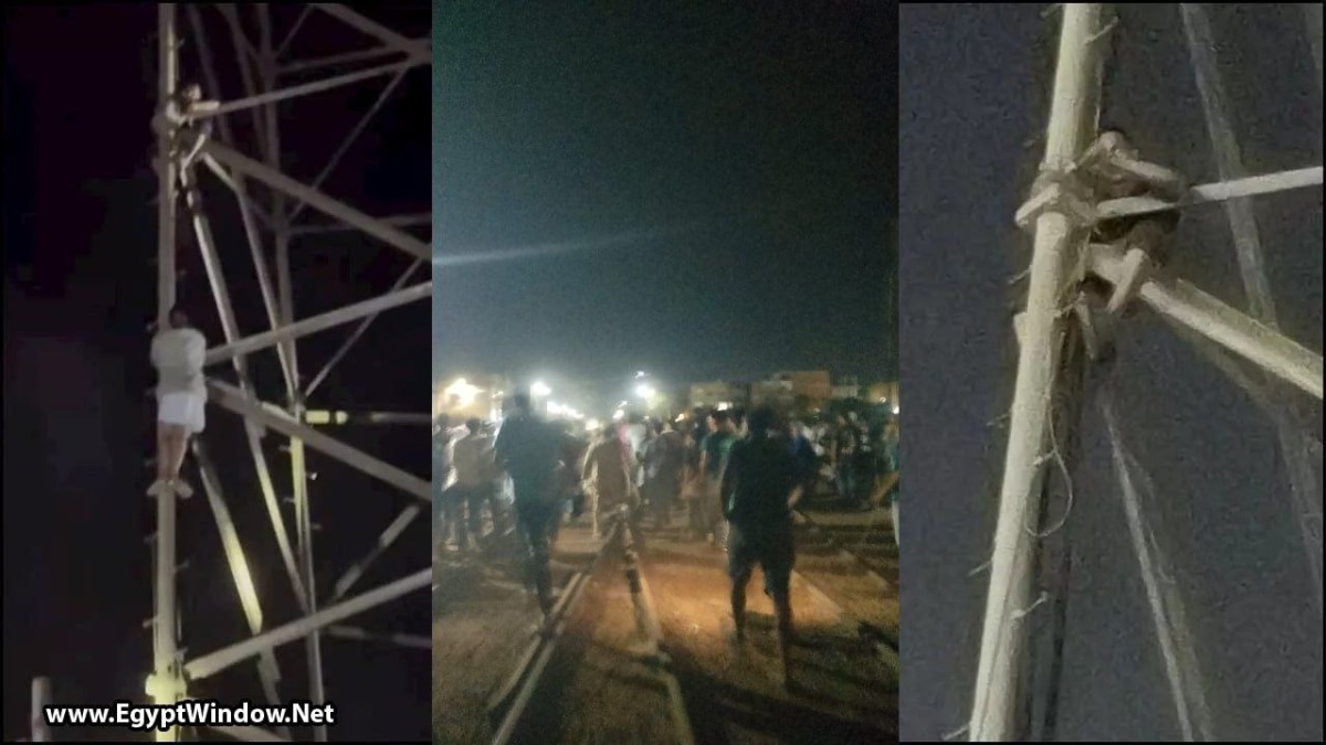 بالفيديو.. شاب يحاول إنهاء حياته أعلى برج محمول بالمنوفية