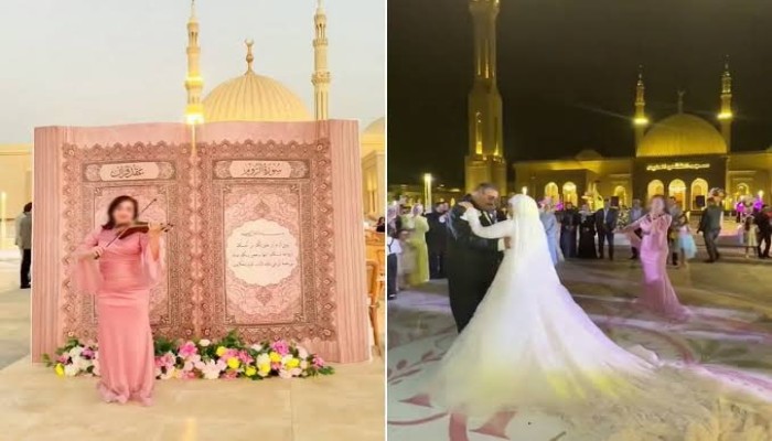 إعلام السيسي يتجاهل رقصًا وغناءً بزفاف أمام مسجد الفتاح العليم ومجسم للمصحف