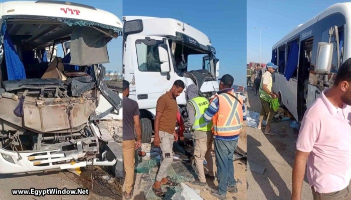 33 مصابًا في تصادم مروع بطريق العين السخنة