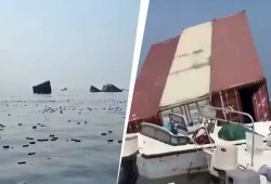 هواتف آيفون وعطور فاخرة تطفو في مضيق هرمز بعد غرق سفينة شحن (فيديو)